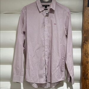 Michael Kors Men's Burgundy and White Microdot Long-Sleeve Dress Shirt